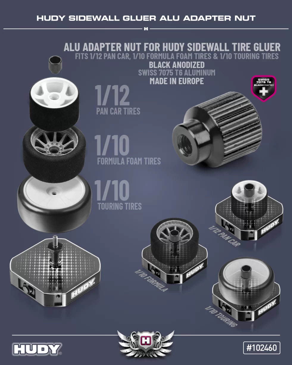 New HUDY Alu Adapter Nut 1/10 Touring, 1/10 Formula & 1/12 Pan Car