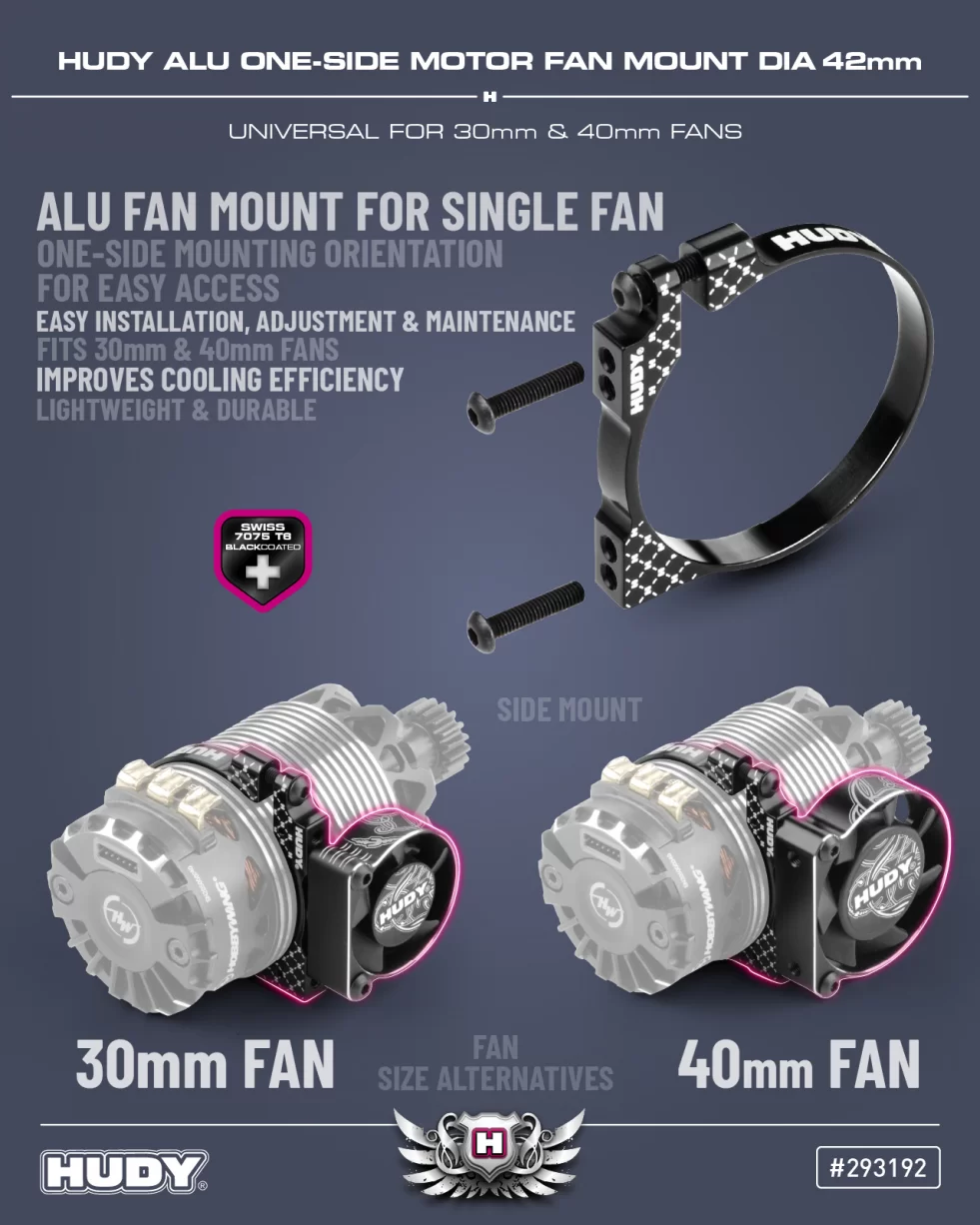 New HUDY Alu One-Side Motor Fan Mount Dia 42mm (1×30mm / 1×40mm)