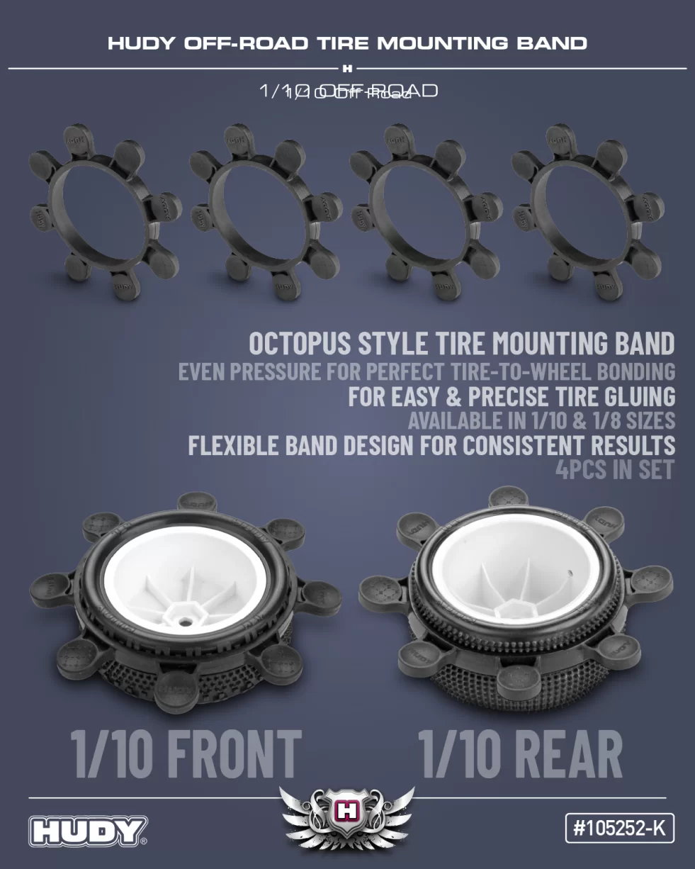 New HUDY 1/10 Off-Road Tire Mounting Band - Octopus - Black (4)