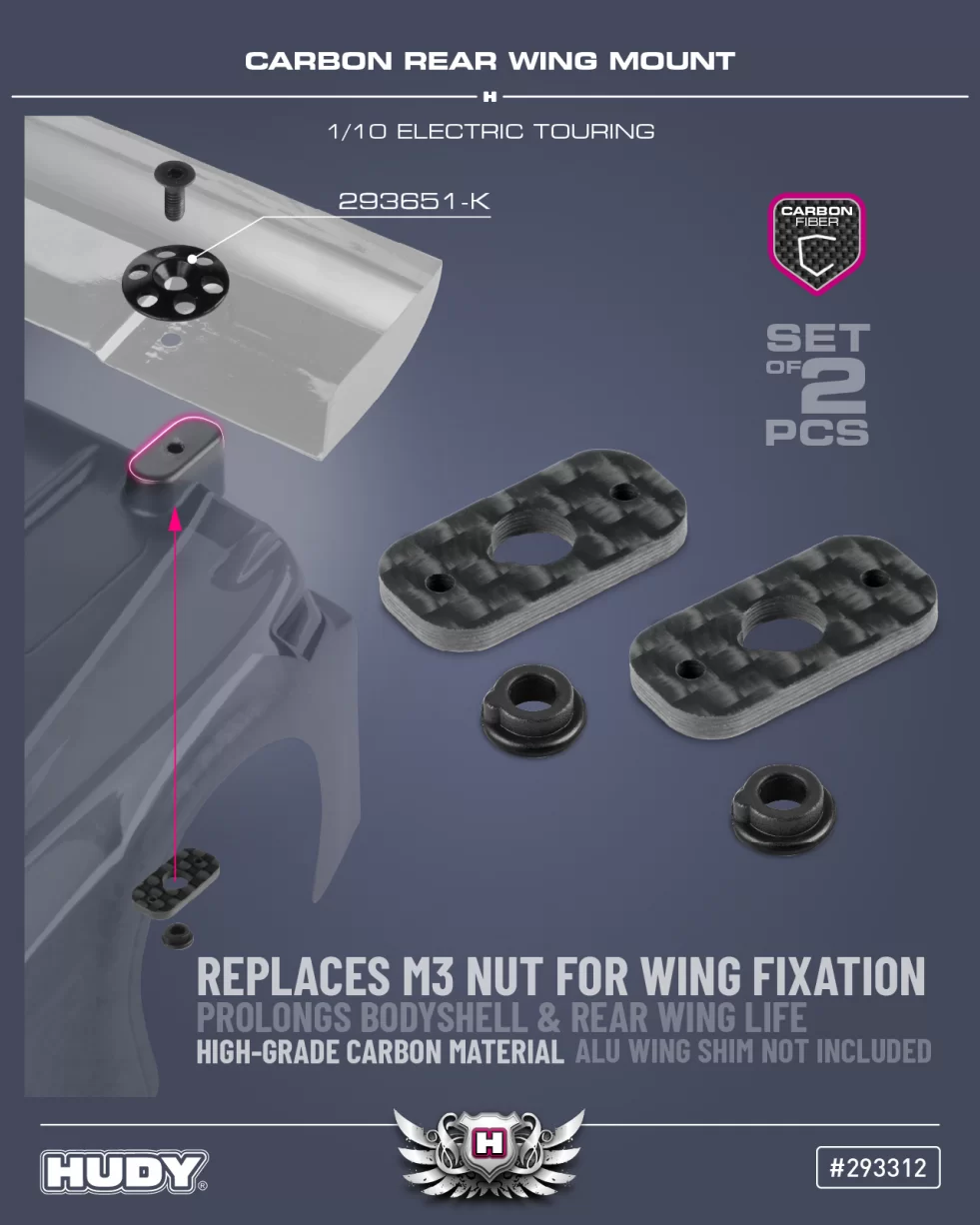 New HUDY Carbon Rear Wing Mount - 1/10 Electric