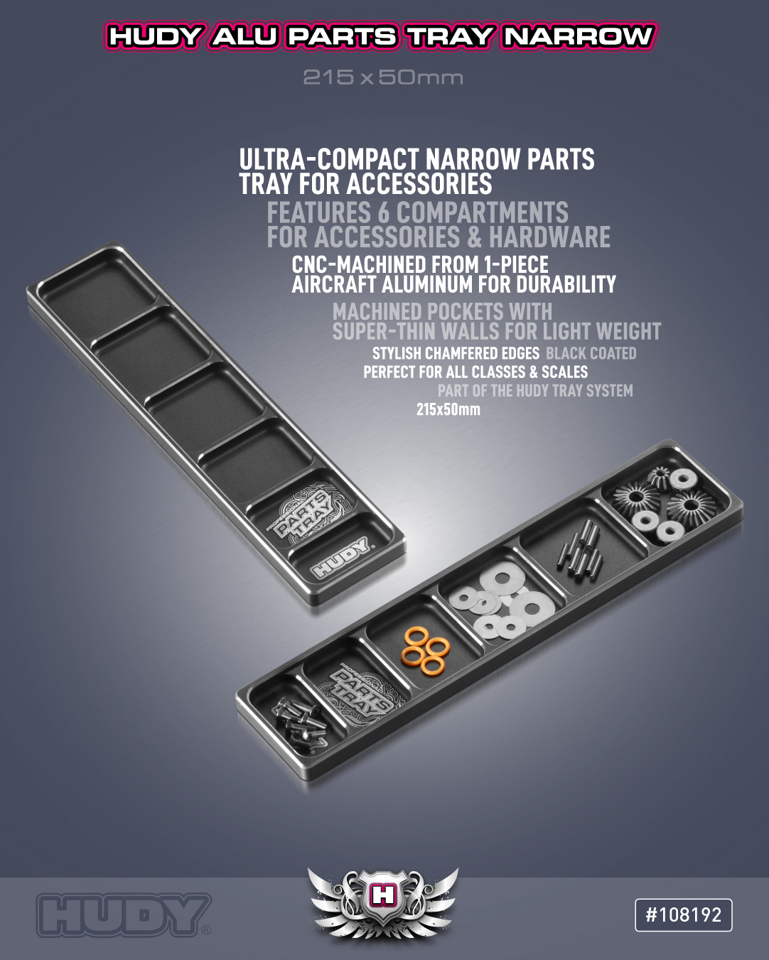 HUDY Alu Parts Tray Narrow 215x50mm
