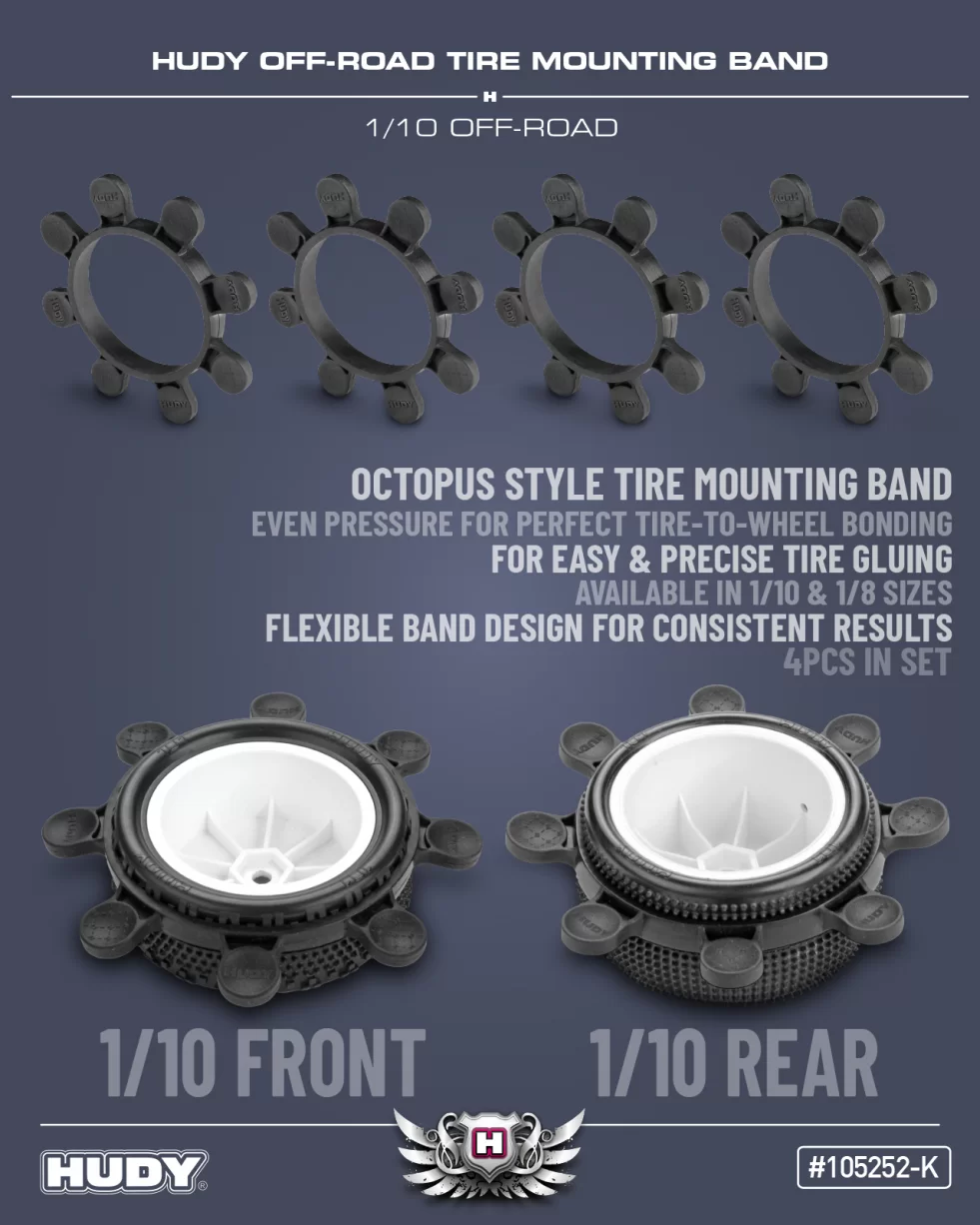 New HUDY 1/10 Off-Road Tire Mounting Band - Octopus - Black (4)