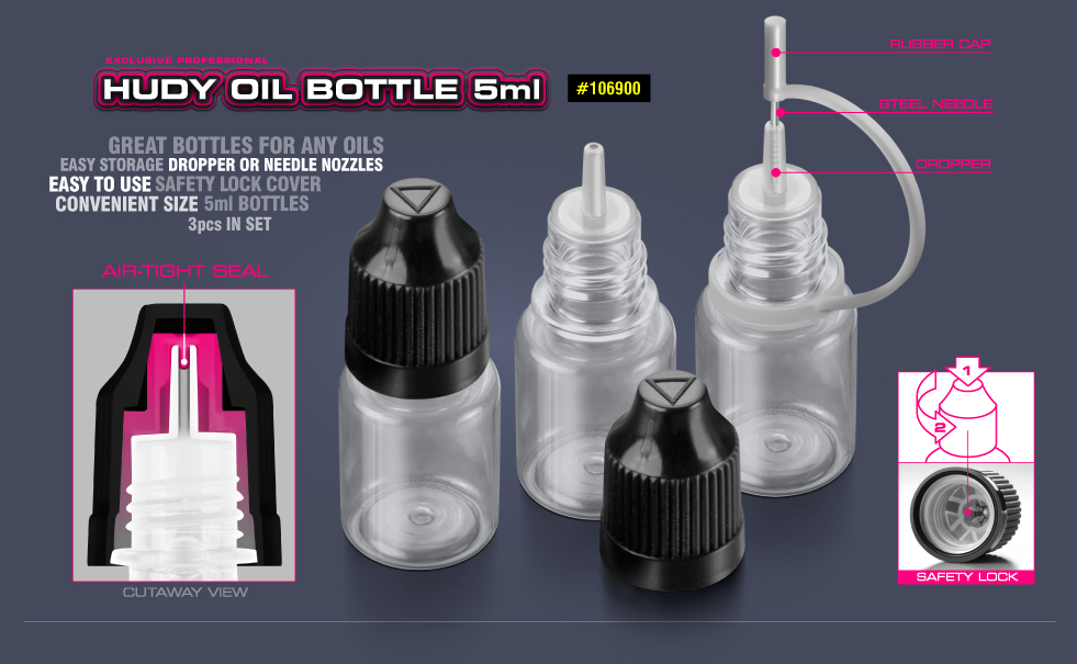 New HUDY Oil Bottle, Nose, Steel Needle & Safety Lock - 5ml (3)