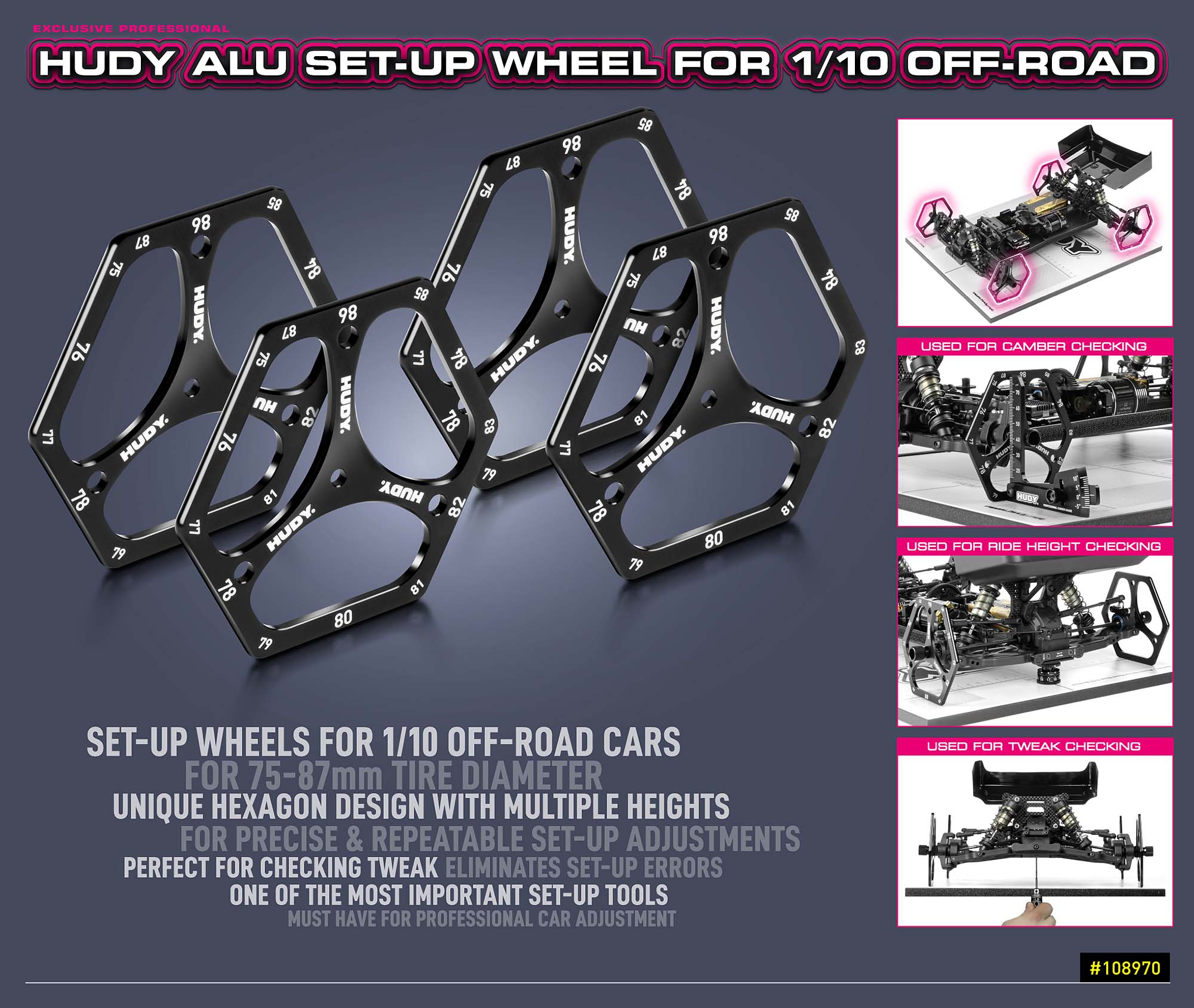 New HUDY Alu Set-Up Wheel for 1/10 Off-Road